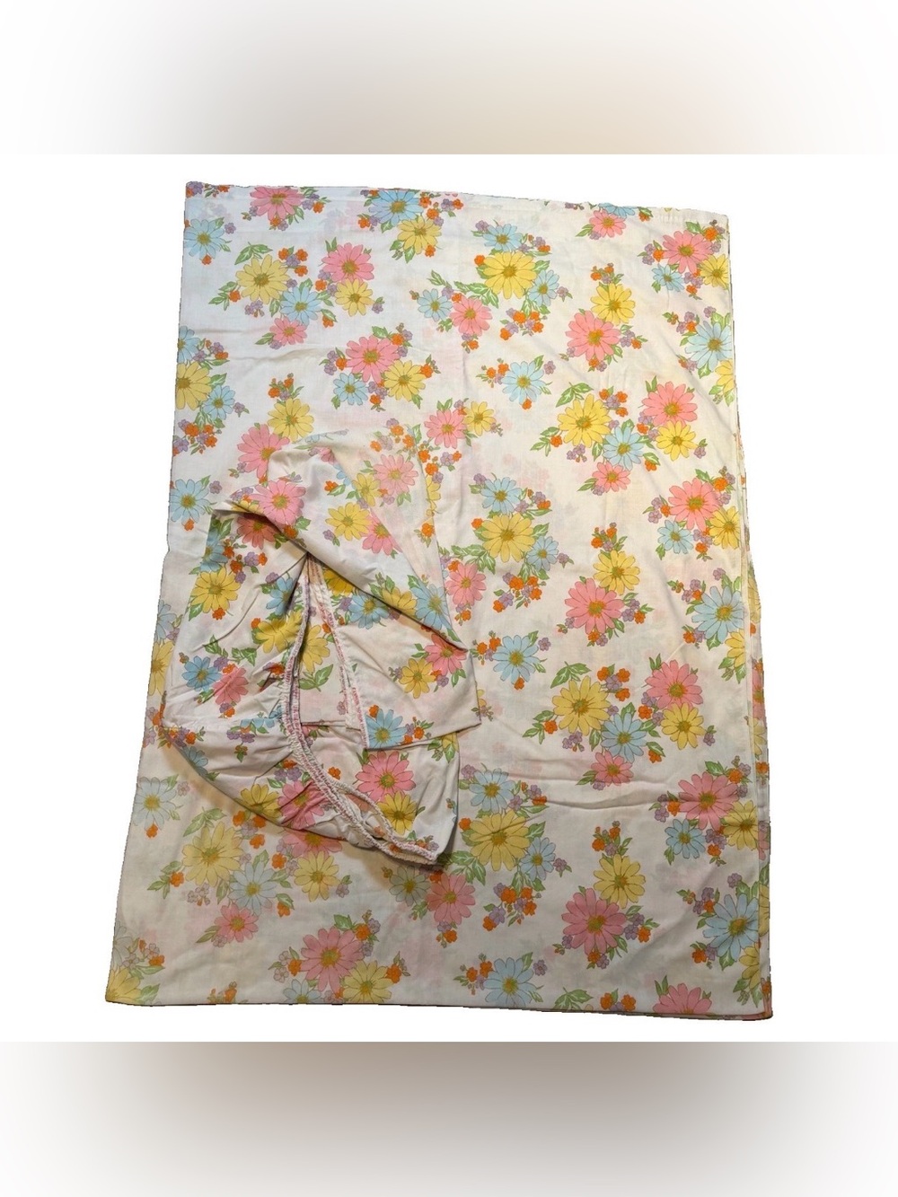 Vintage Cannon Monticello Twin Flower Power Sheet Set Fitted Flat Mod Daisy